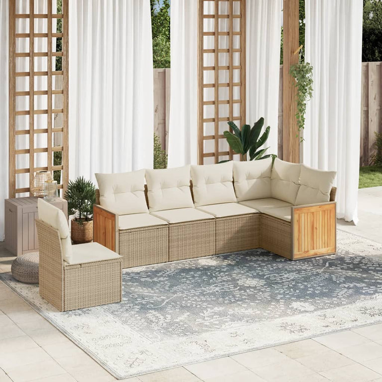 6-delige Loungeset met kussens poly rattan beige