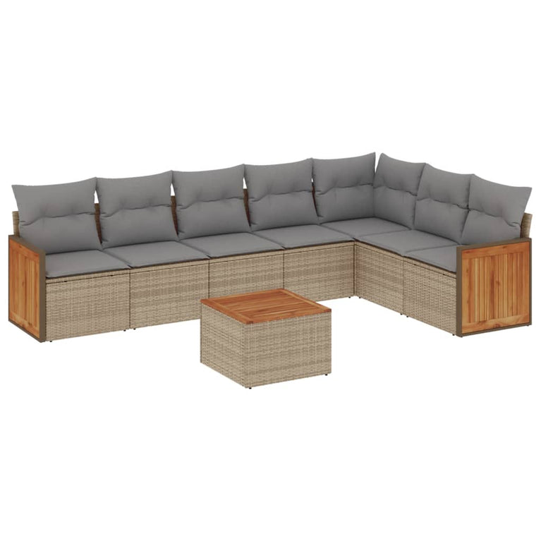 8-delige Loungeset met kussens poly rattan beige