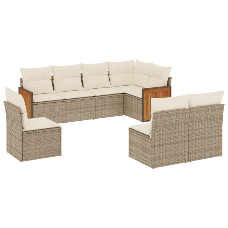 8-delige Loungeset met kussens poly rattan beige