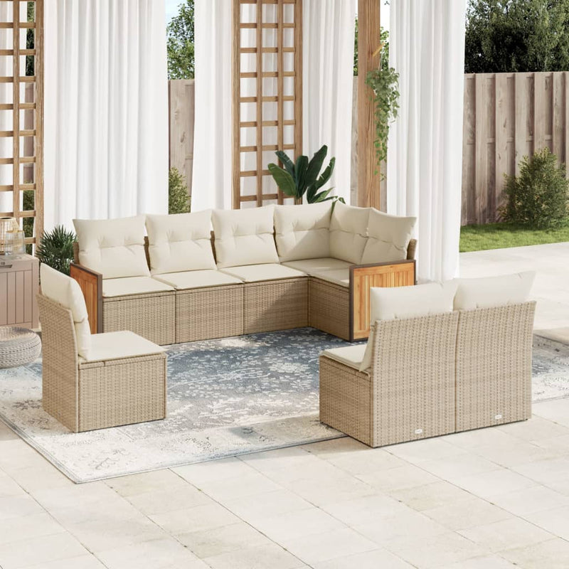 8-delige Loungeset met kussens poly rattan beige