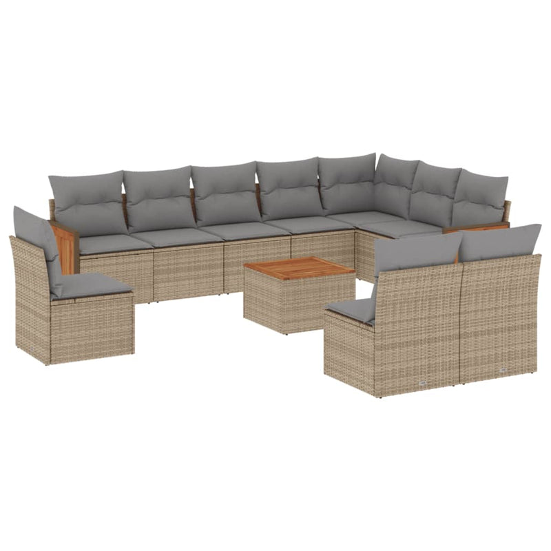 11-delige Tuinset met kussens poly rattan beige