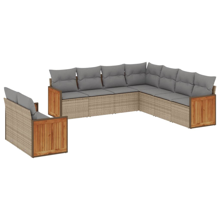 9-delige Loungeset met kussens poly rattan beige