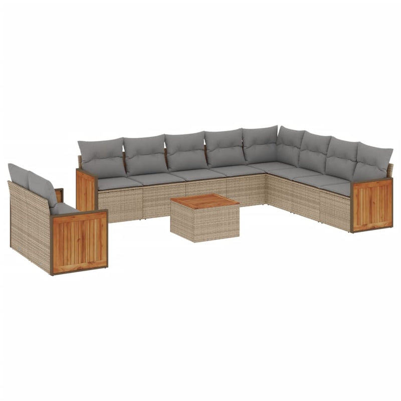 11-delige Tuinset met kussens poly rattan beige