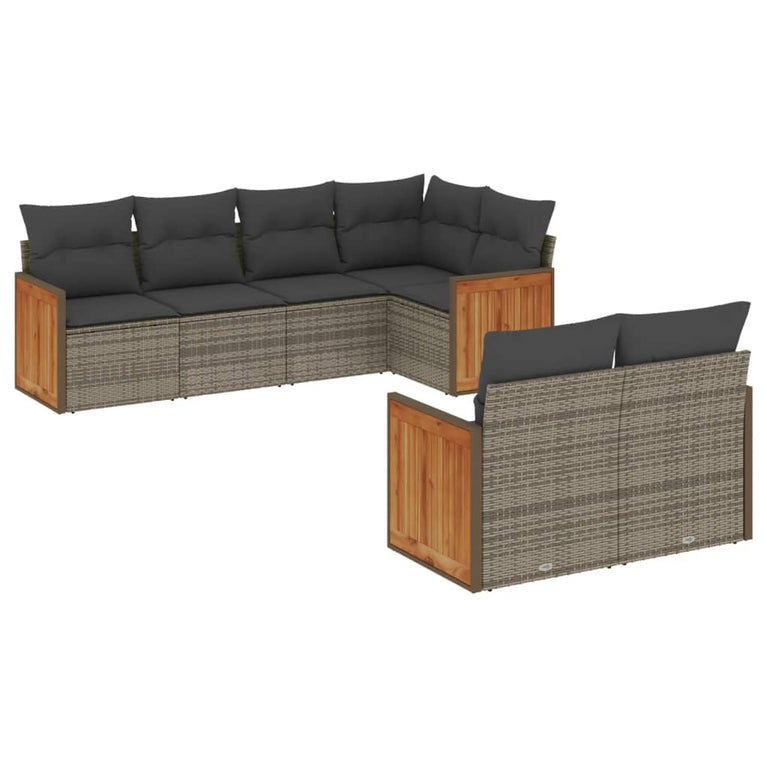 7-delige Loungeset met kussens poly rattan grijs