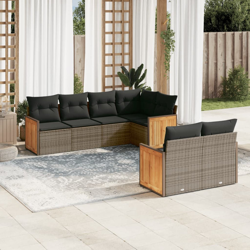 7-delige Loungeset met kussens poly rattan grijs