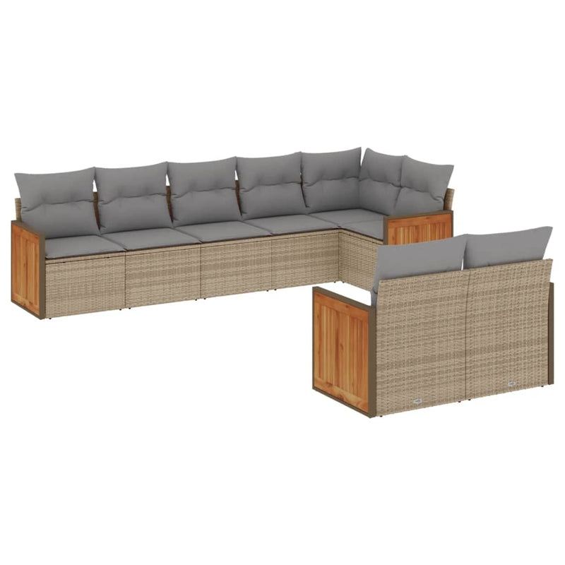 8-delige Loungeset met kussens poly rattan beige