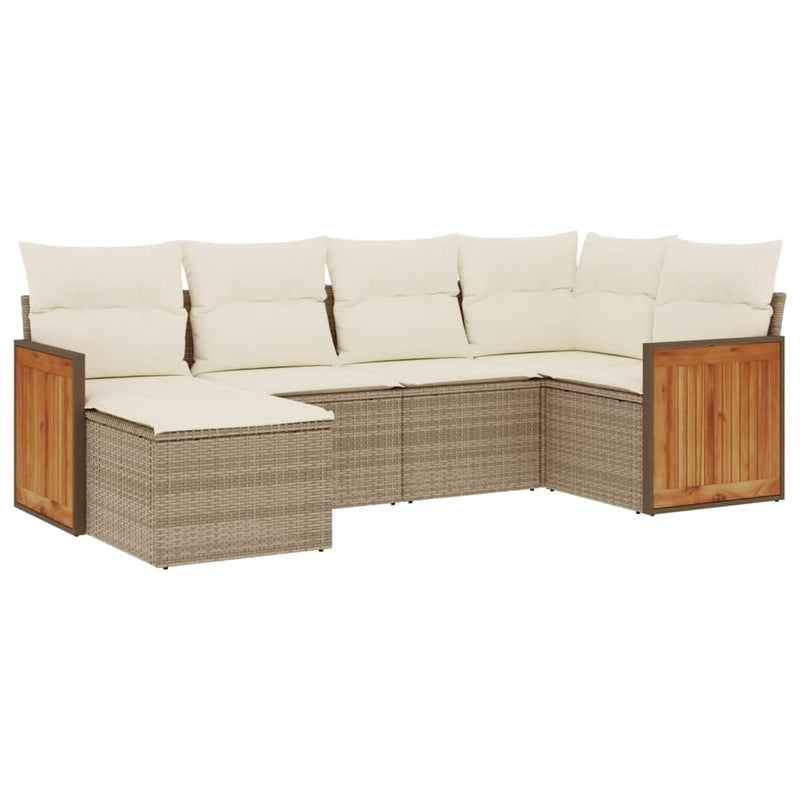 6-delige Loungeset met kussens poly rattan beige