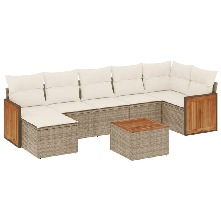 8-delige Loungeset met kussens poly rattan beige