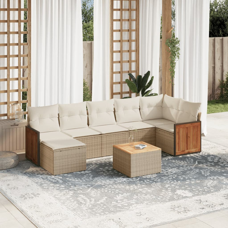 8-delige Loungeset met kussens poly rattan beige