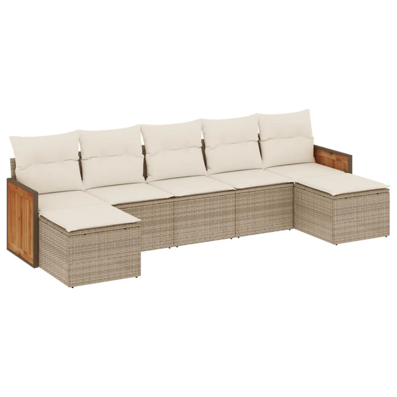 7-delige Loungeset met kussens poly rattan beige