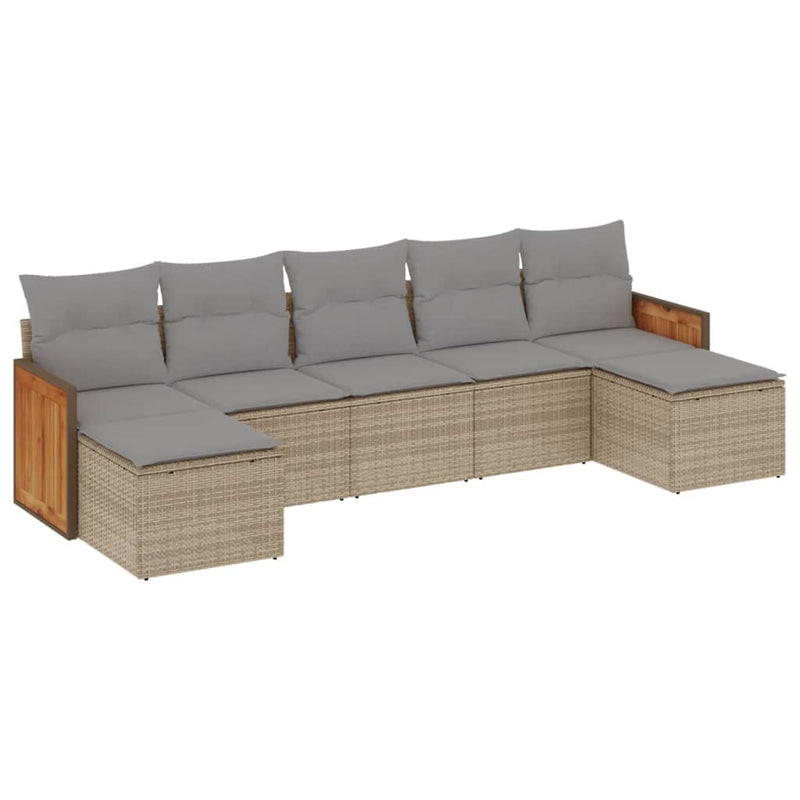 7-delige Loungeset met kussens poly rattan beige