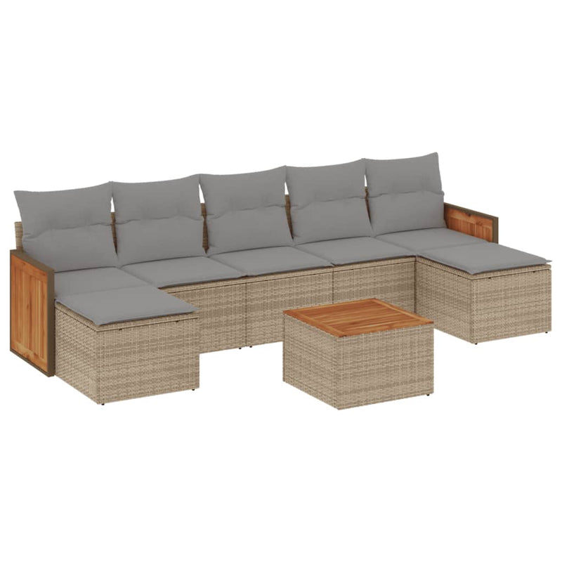 8-delige Loungeset met kussens poly rattan beige