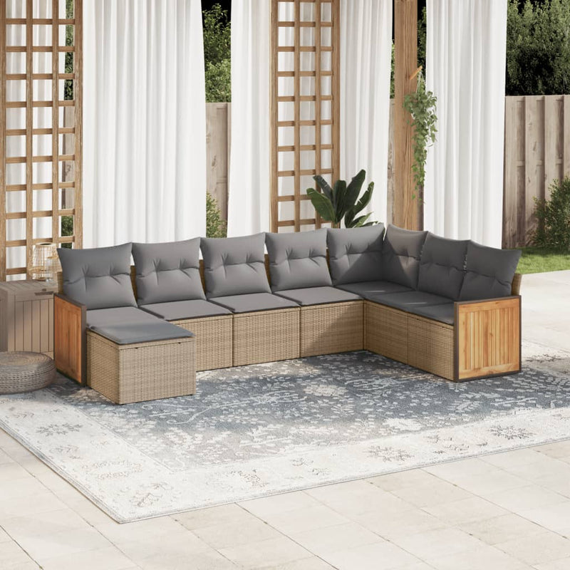 8-delige Loungeset met kussens poly rattan beige