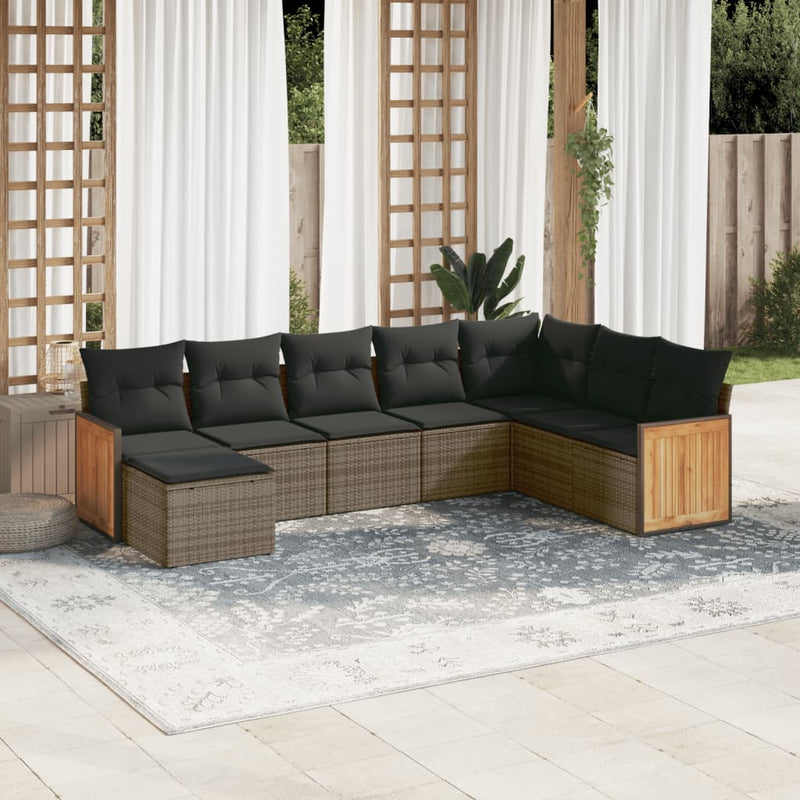 8-delige Loungeset met kussens poly rattan grijs