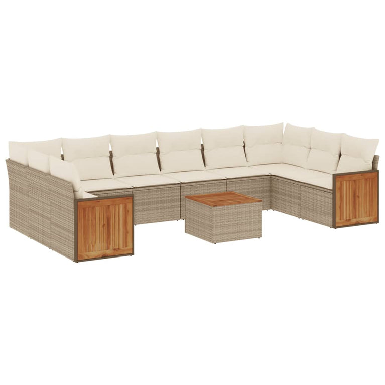 11-delige Tuinset met kussens poly rattan beige