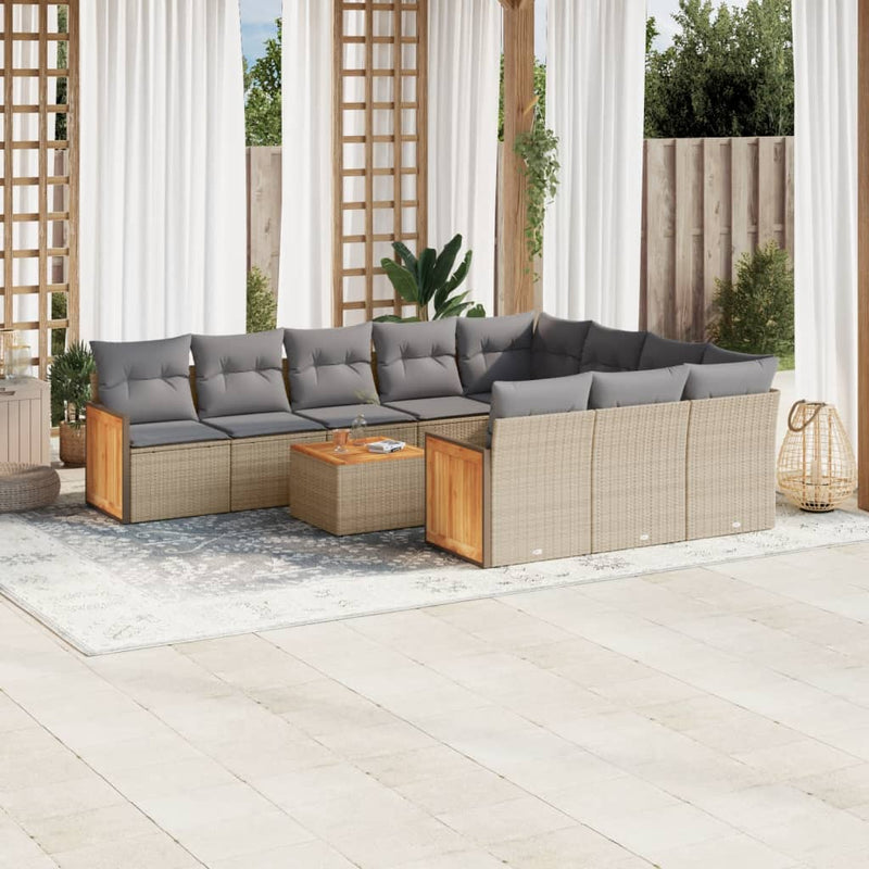 11-delige Tuinset met kussens poly rattan beige