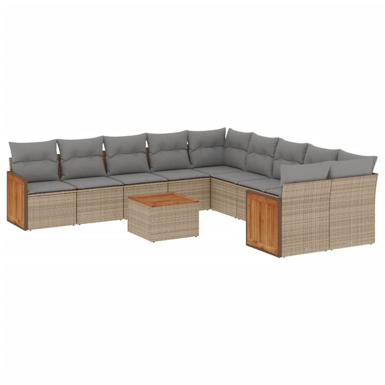 11-delige Tuinset met kussens poly rattan beige
