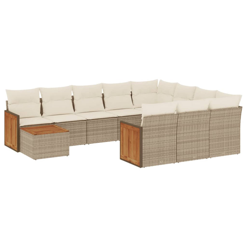 11-delige Tuinset met kussens poly rattan beige
