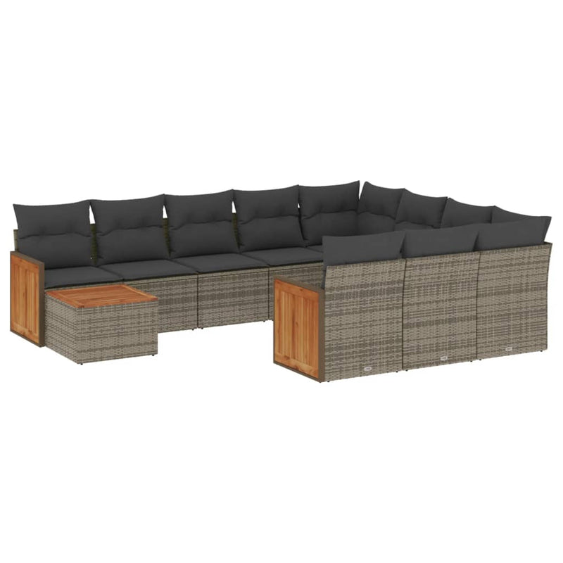 11-delige Loungeset met kussens poly rattan grijs