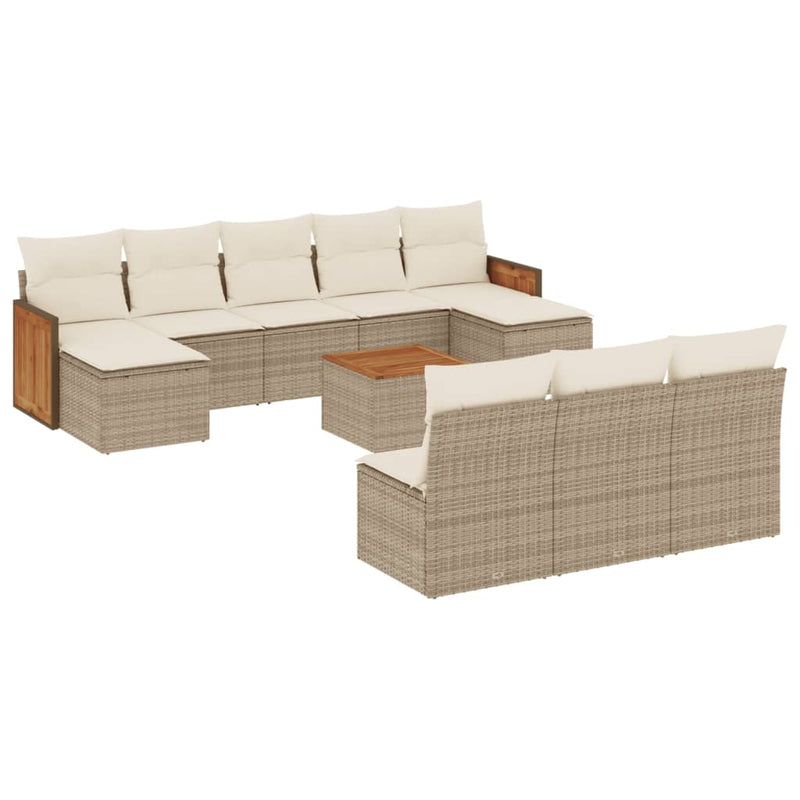 11-delige Tuinset met kussens poly rattan beige