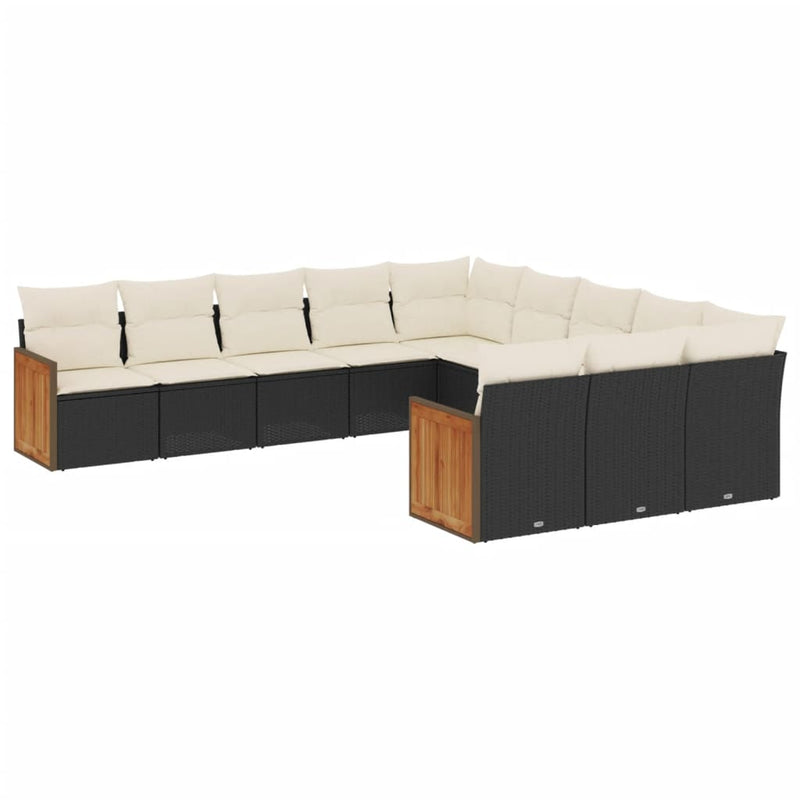 11-delige Loungeset met kussens poly rattan zwart