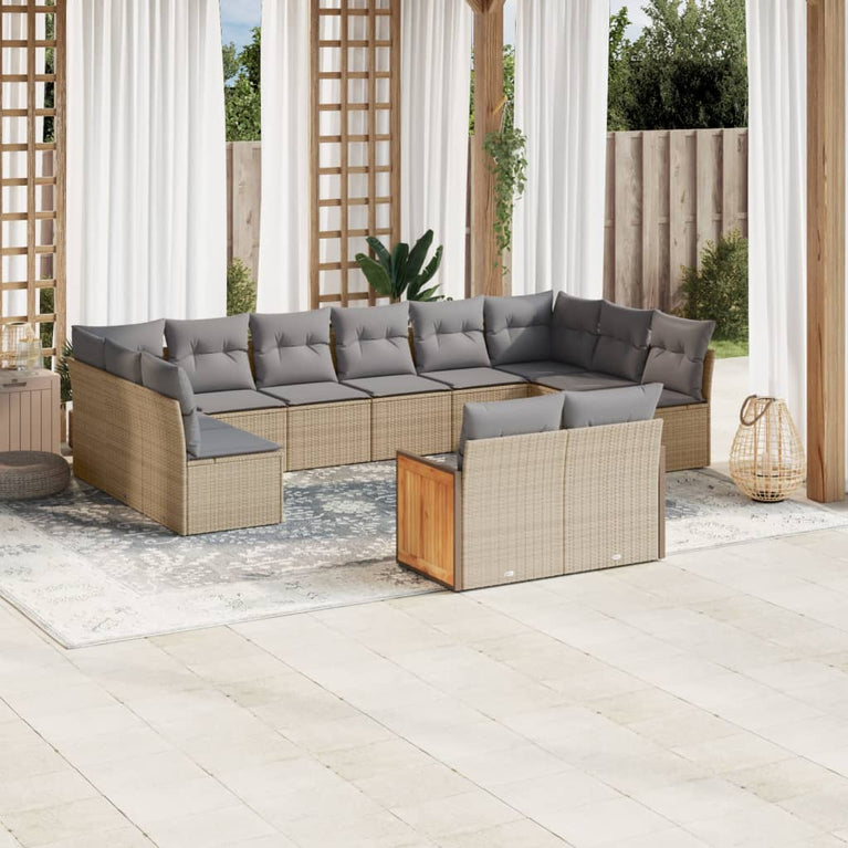 12-delige Loungeset met kussens poly rattan beige