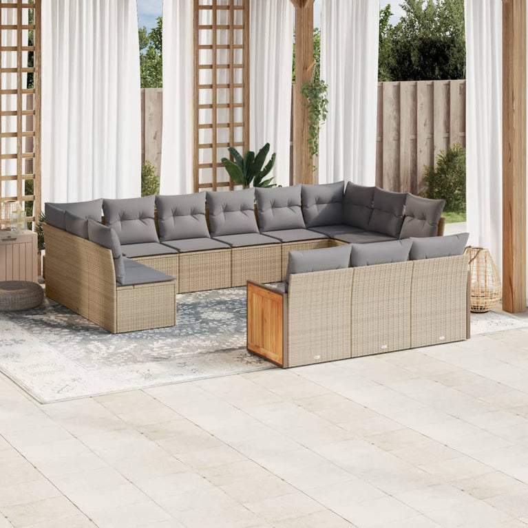13-delige Loungeset met kussens poly rattan beige