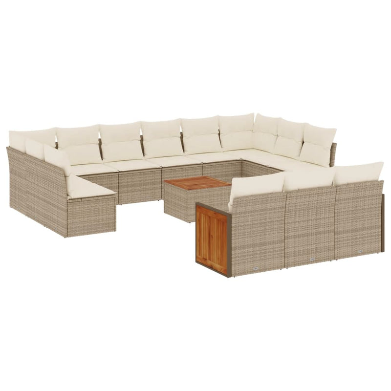 14-delige Loungeset met kussens poly rattan beige