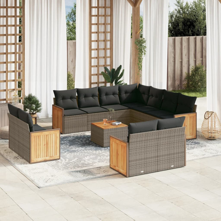 12-delige Loungeset met kussens poly rattan grijs