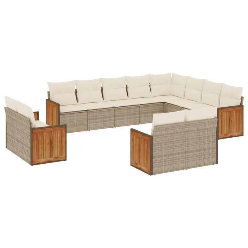 12-delige Loungeset met kussens poly rattan beige