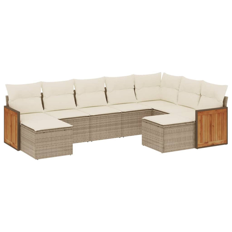 9-delige Loungeset met kussens poly rattan beige