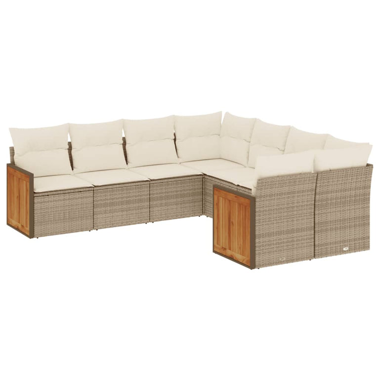 8-delige Loungeset met kussens poly rattan beige