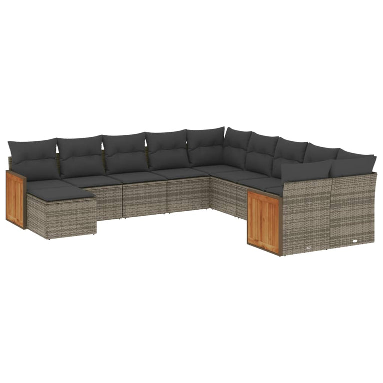 11-delige Loungeset met kussens poly rattan grijs