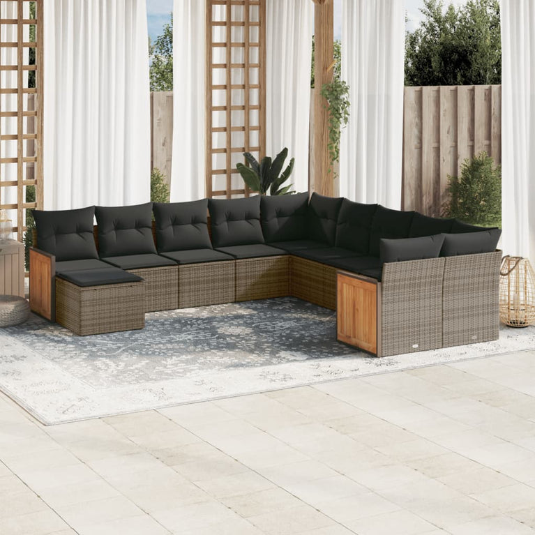 11-delige Loungeset met kussens poly rattan grijs