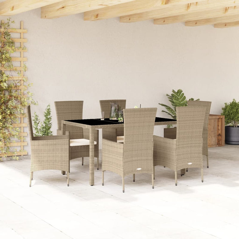 7-delige Tuinset met kussens poly rattan beige