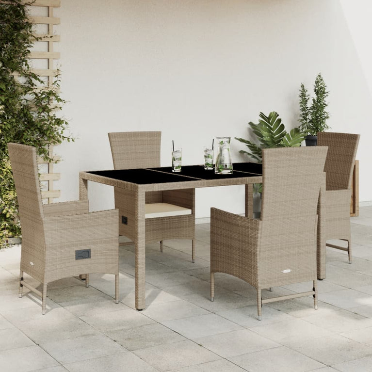 5-delige Tuinset met kussens poly rattan beige