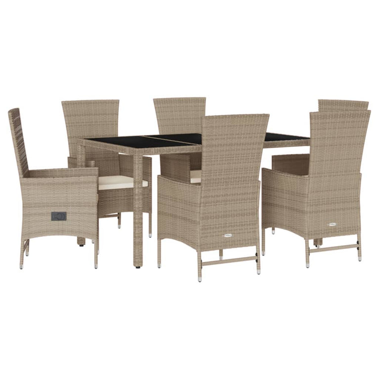 7-delige Tuinset met kussens poly rattan beige