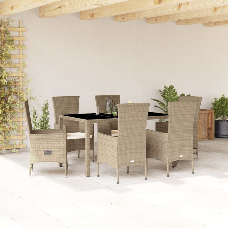 7-delige Tuinset met kussens poly rattan beige
