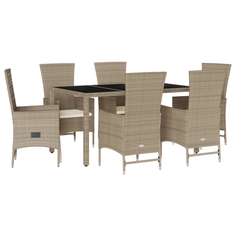 7-delige Tuinset met kussens poly rattan beige