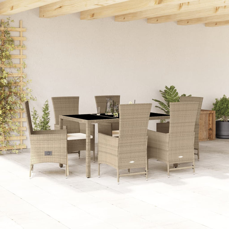 7-delige Tuinset met kussens poly rattan beige