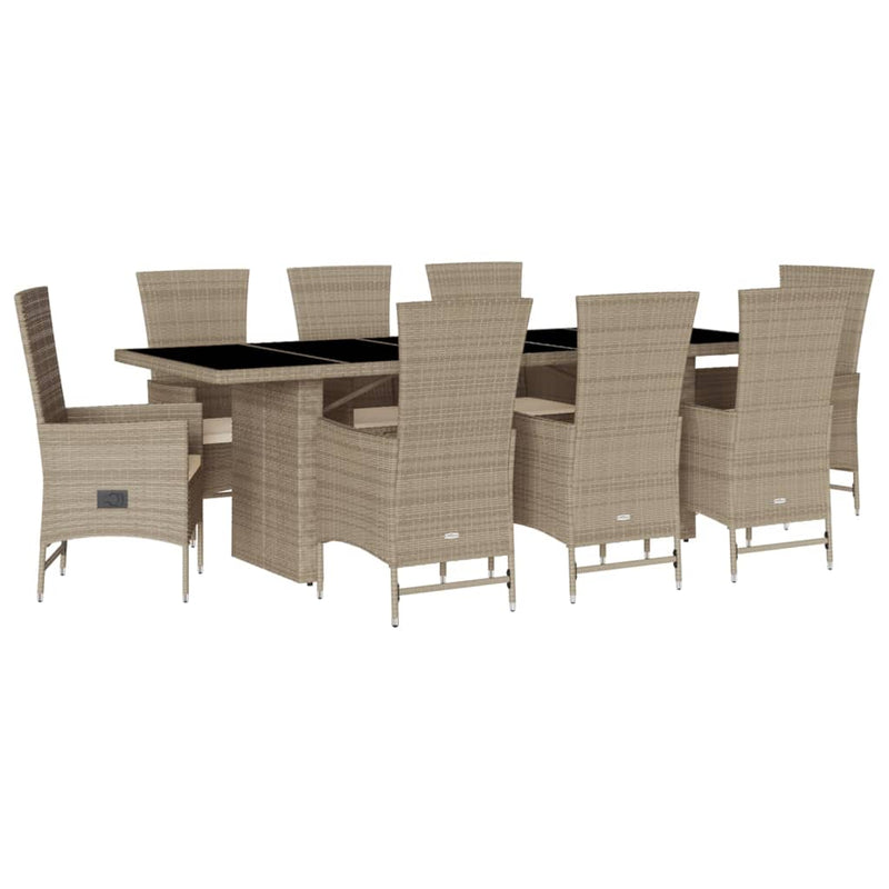 9-delige Tuinset met kussens poly rattan beige