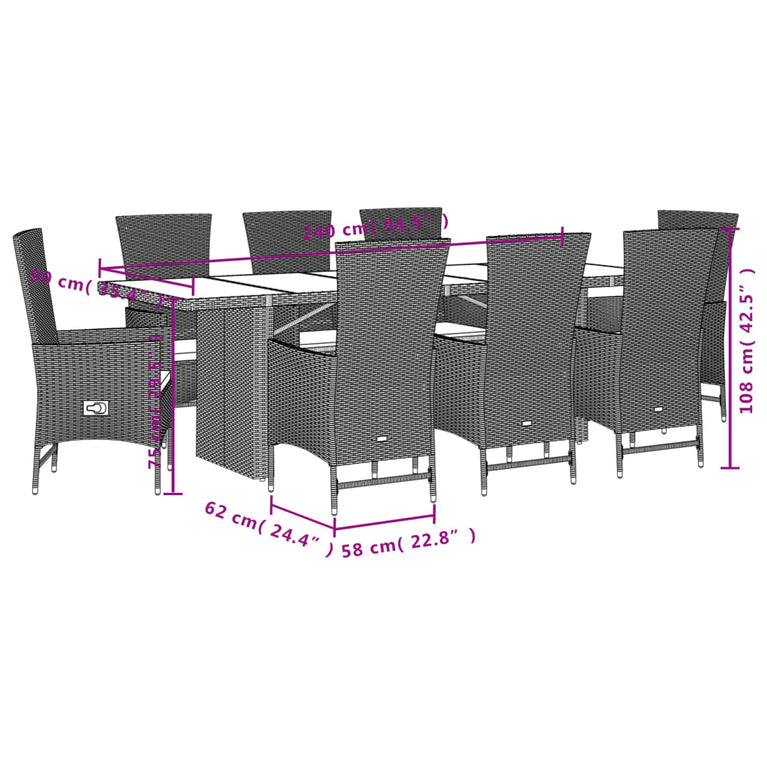 9-delige Tuinset met kussens poly rattan beige