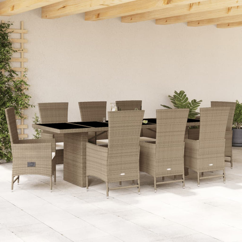 9-delige Tuinset met kussens poly rattan beige