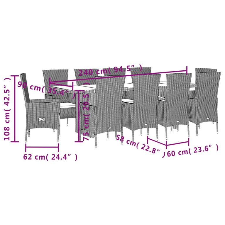 7-delige Tuinset met kussens poly rattan beige
