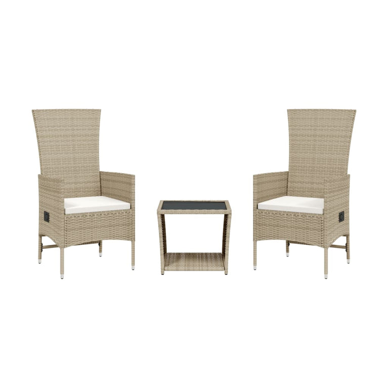 3-delige Tuinset met kussens poly rattan beige