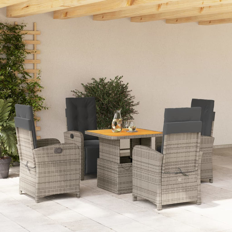 5-delige Tuinset met kussens poly rattan grijs