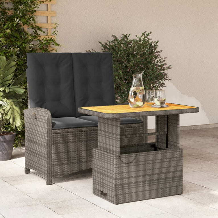 2-delige Tuinset met kussens poly rattan grijs