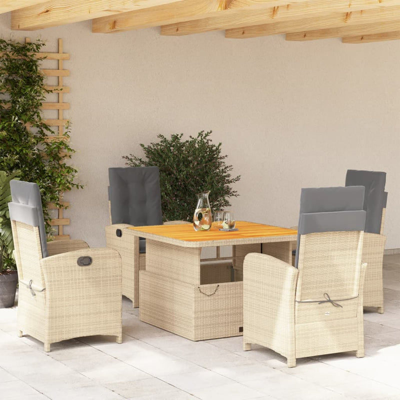 5-delige Tuinset met kussens poly rattan beige