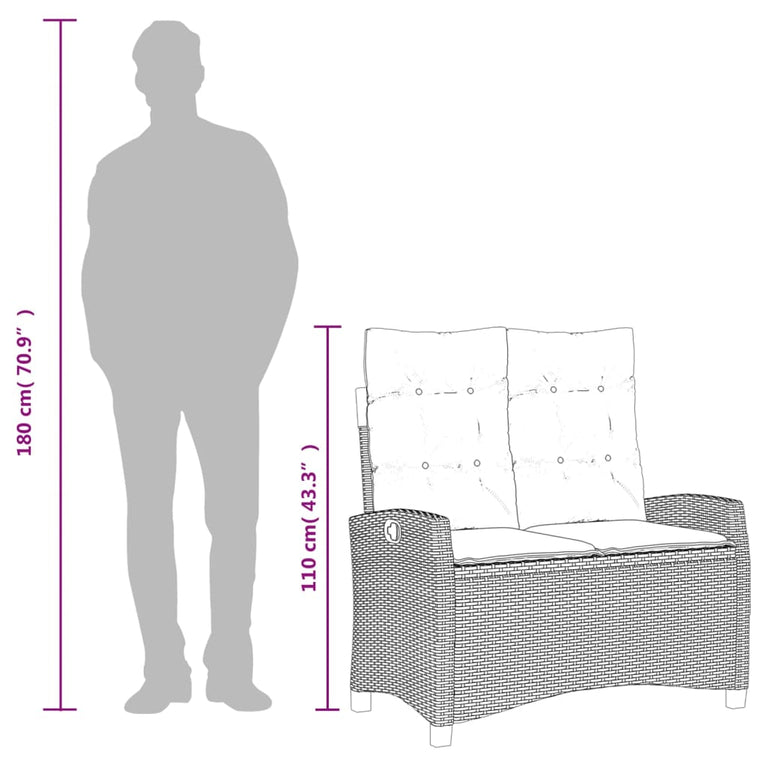 2-delige Tuinset met kussens poly rattan zwart