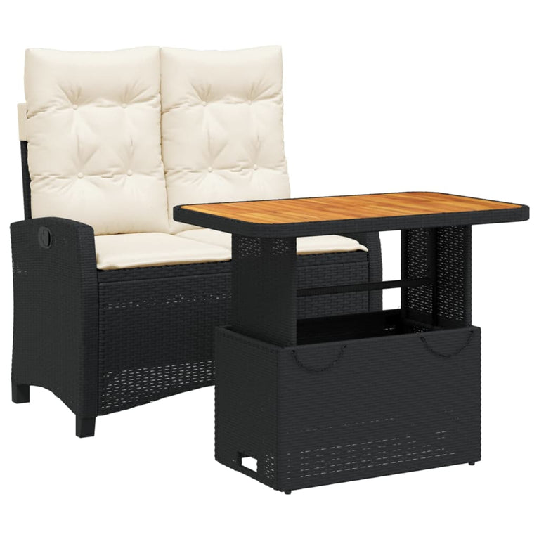 2-delige Tuinset met kussens poly rattan zwart